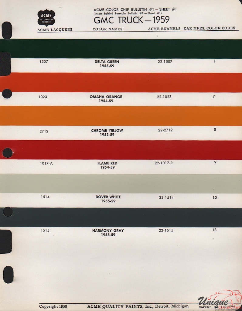 1959 GMC Paint Charts Acme 1